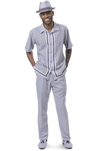 MONTIQUE Men's Walking Suit – Short Sleeve Button-Up Shirt & Relaxed-Fit Cuffed Pants - 2426