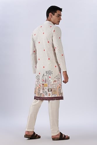Image of BE ACTIVE Men's Cotton | Regular Fit Casual Mandarin Collar | Long Length Full Sleeves | Embroidered Indian Kurta