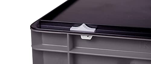 1a-TopStore Stabile Profi Aufbewahrungsbox Stapelbox Eurobox Stapelkiste mit Deckel, Kunststoffkiste lieferbar in 5 Farben und 21 Größen für Industrie, Gewerbe, Haushalt (grau, 60x40x33 cm)