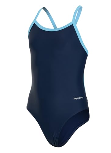 Sporti Athletic One Piece Swimsuit for Girls – Durable Lycra Xtra Life Swimwear, Comfortable Fit, Full Coverage Competition Bathing Suit for Swim Team and Training Sessions - Navy/Light Blue - 22