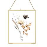 8x10 Gold Floating Picture Frames, Double Glass Hanging Frame for Pressed Flower, Vintage Brass Photo Frame with Metal Chain for Wall Mount, Large Vertical Clear Frame for Artwork Display Gallery Home