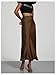 SHENHE Women's Satin Maxi Skirts High Waisted A Line Long Skirts Elegant Office Skirts Coffee Brown Medium