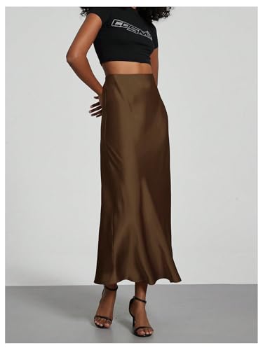 SOLY HUX Women's Elegant Satin Skirts High Waisted Flared Casual Work Office Fishtail Midi Skirt3