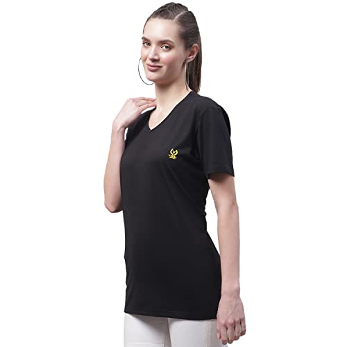 Image of Mack Jonney Women V Neck Cotton Solid Regular Fit T-Shirt-V Anthraa 001-P