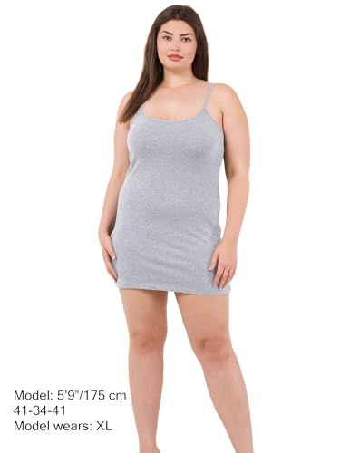 Image of Long Cotton Camisole Tank Tops for Women | Basic Braless Layering Tops with Adjustable Spaghetti Straps
