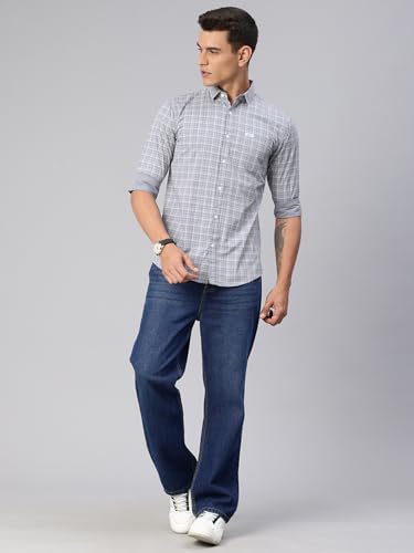 Image of Majestic Man Comfort Slim Fit Spread Collar Small Checked Cotton Casual Shirt