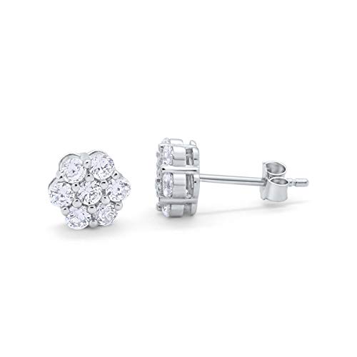 Cluster Flower Earrings Round Cubic Zirconia 925 Sterling Silver Wedding Bridal2
