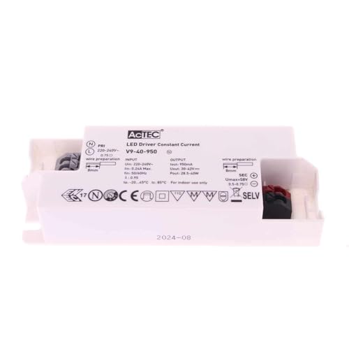 A2ZWORLD Led Driver CC, 950mA Max 40W, Alimentatore LED Corrente Costante, Input 220-240V, Output 30V-42VDC, Connessione a Fili