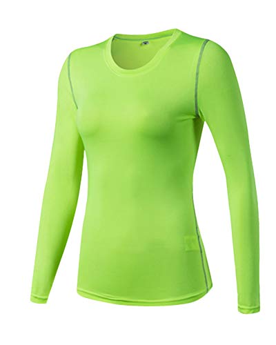 Camiseta De Compresión Secado Rápido De Mangas Largas para Mujer Baselayer Top Deportivos Verde XL