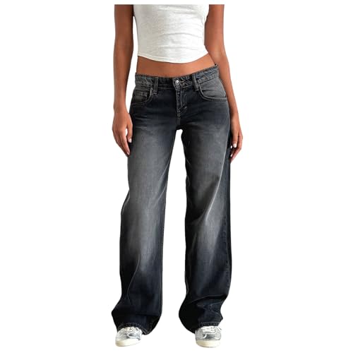ZhungZaoh Baggy Damen Jeans Y2k Low Waist Jeans Straight Leg Jeanshose...