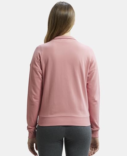 Image of Jockey A111 Women Super Combed Cotton French Terry Drop Shoulder Styled Jacket with Ribbed Cuff and Hem