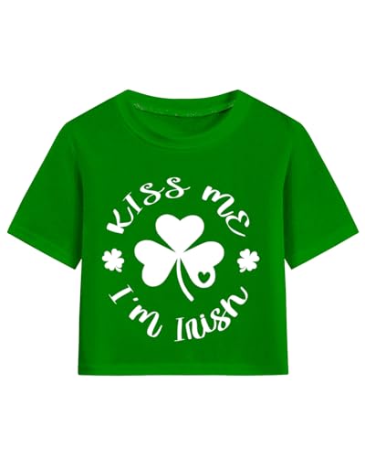 Image of Girls St Patricks Day Crop Tops Irish Green Shirt Short Sleeve Irish Green Tshirts for Girl 6-14 Years
