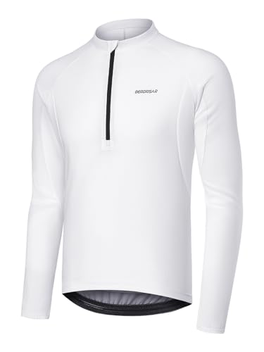 BERGRISAR Halb-Reißverschluss Radtrikot Fahrradtrikot für Herren Langarm MTB Mountainbike Trikots Loose-fit Weiß Groß BERGRISAR Halb-Reißverschluss Radtrikot Fahrradtrikot für Herren Langarm MTB Mountainbike Trikots Loose-fit Weiß Groß
