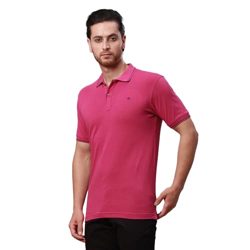 Image of Raymond Contemporary Fit Pure Cotton Solid Pattern Polo Neck Casual T-Shirt