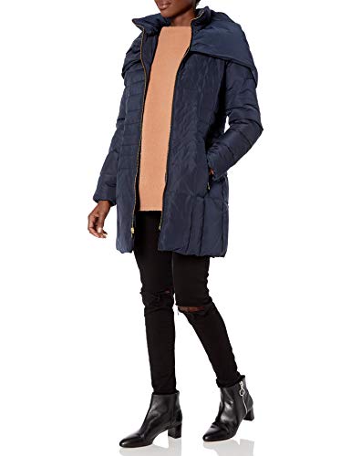 Cole Haan Women's Shawl Collar Taffeta Down Coat, Navy, Large