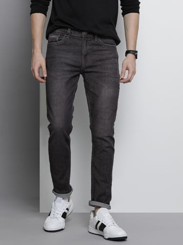 Image of The Indian Garage Co Men Slim Fit Solid Mid-Rise Stretchable Jeans