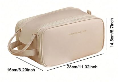 Image of Deluxe Double-Layer Travel Makeup Bag with Brush Organizer and Hanging Hook - Large Capacity for Creams, Cosmetics, and Essentials - Perfect for Women & Girls