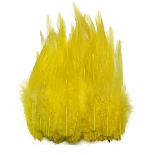 Happy Feather 100PCS Saddle Hackle Rooster Feather for Crafts, 5-7 inch Natural Pheasant Neck Feathers DIY Pendant Earrings Dream Catcher-Yellow