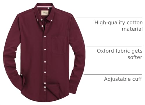 Image of Alimens & Gentle Mens Solid Oxford Shirt Long Sleeve Dress Shirt Work Casual Button Down Shirts with Pocket