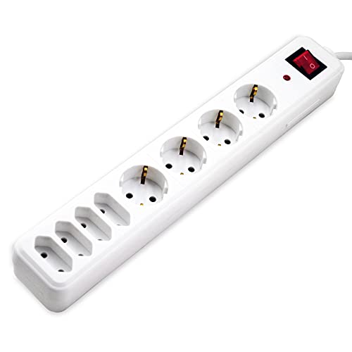 SKT 8-Fach Steckdosenleiste Mehrfachsteckdose mit Überspannungsschutz, Netzfilter und Schalter, MD822 Weiß
