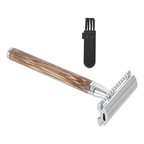 Housoutil ヴィンテージ手動シェーバー 竹柄ダブルエッジ 剃刀 ヒゲクリーン用 携帯便利 男性用快適グリップ 日常 旅行対応