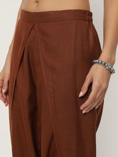 Image of 9rasa Women's Cotton Solid Harem Dhoti Pants for Casual FusionWear Workwear