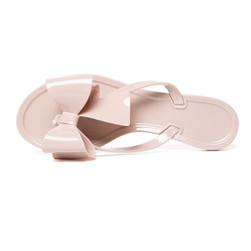 Image of Mtzyoa Women Flip-Flops Flat Sandals Jelly Bow Beach Flat Rivets Rain Cute Dressy Summer Sandals