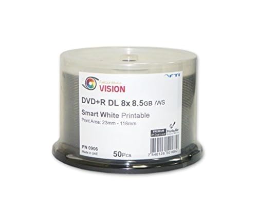8.5 GB Blank DVD+R DL - DVD+R Falcon Vision Smart 2P White Inkjet Hub Printable 8X 8.5GB 50 Disc Cakebox Dual Layer Blank DVDs