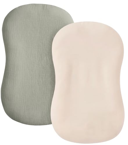 Image of guruixu Muslin Baby Lounger Cover 2 Pack, 100% Cotton Soft & Breathable Infant Slipcover Compatible with Snuggle Me Newborn Lounger (Fog Green,Cream)