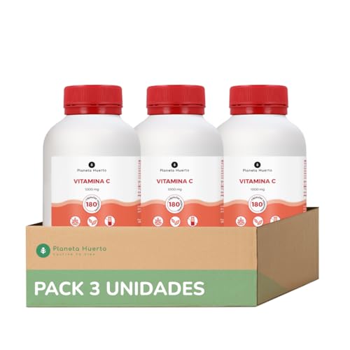 PLANETA HUERTO | Pack 3x Vitamina C 1000 mg 180 Cápsulas – Refuerzo para el Sistema Inmunológico – Con Escaramujo y Acerola – Antioxidante Natural