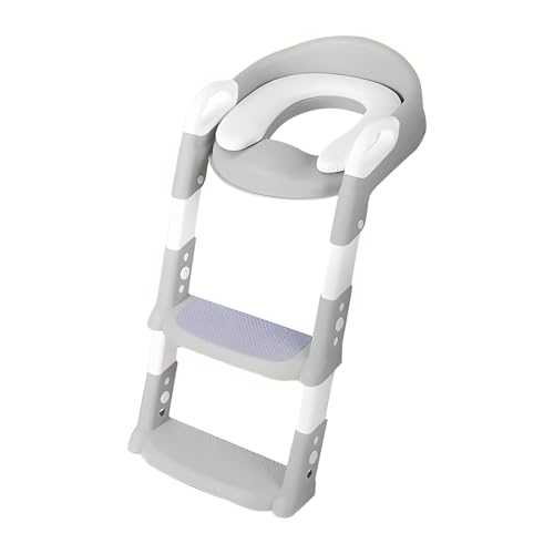 Image of WISHKEY Potty Training Seat with Adjustable Step Ladder, Foldable Design, Non-Slip Safety Steps, Soft Removable Seat, (Grey)