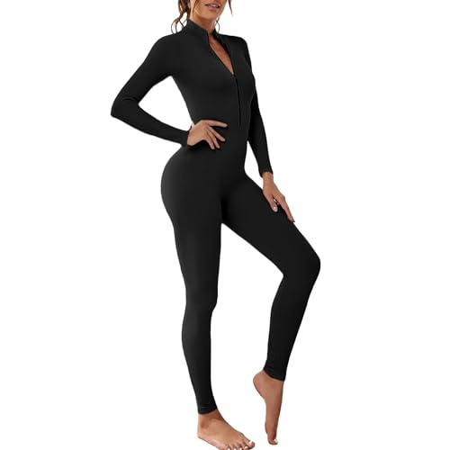 BFACCIA Mameluco De Yoga Mono Para Mujer De Una Pieza Sexy Con Cremallera Acanalada De Manga Larga Mono De Entrenamiento Deportivo Trajes De Fitness Mono Con Agujero Para El Pulgar