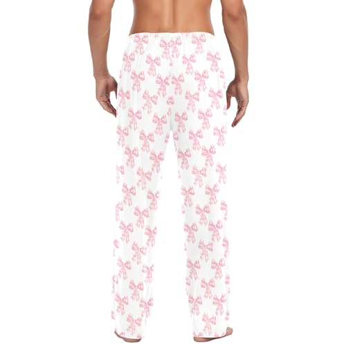 Mens Cotton Pajama Pants Sleep Lounge Pj Bottoms Sleepwear with Pockets Drawstring S Bows Checkered3