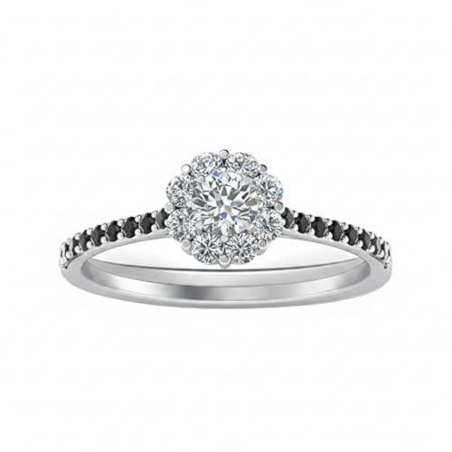 Image of Choose Your Gemstone Flower Halo Diamond CZ Ring 925 Sterling Silver Round Shape Halo Engagement Rings Everyday Jewelry Wedding Jewelry Handmade Gifts for Wife US Size 4 to 12