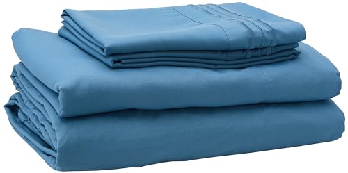 Queen Size Bed Sheets - Breathable Luxury Sheets with Full Elastic & Secure Corner Straps Built In - 1800 Supreme Collection Soft Deep Pocket Bedding, Sheet Set, EXTRA DEEP pocket - Queen, Denim