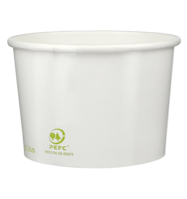 Monouso | 50 Tarrinas para Helados Ecológicas 310ml, Blancas, Sostenibles, Envases para Helados, Vasos para Postres, Tarrinas Desechables, Para Helados y Postres