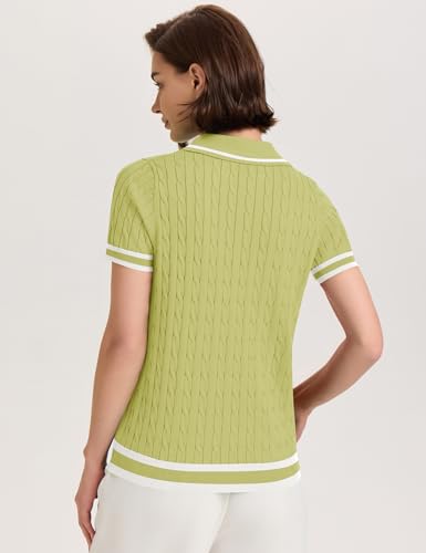 Image of Micoson Womens Short Sleeve Sweater Tops Lapel V Neck Polo Shirts 2026 Summer Cable Knit Loose Blouse Business Casual Outfits