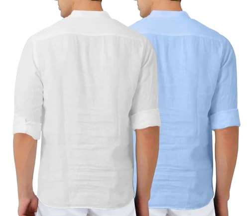 Image of Zombom Men's Combo Cotton Polyester Blend Solid Full Sleeve Straight Regular Fit Mandarin /Chinese Collor Kurta (Pack of 2)