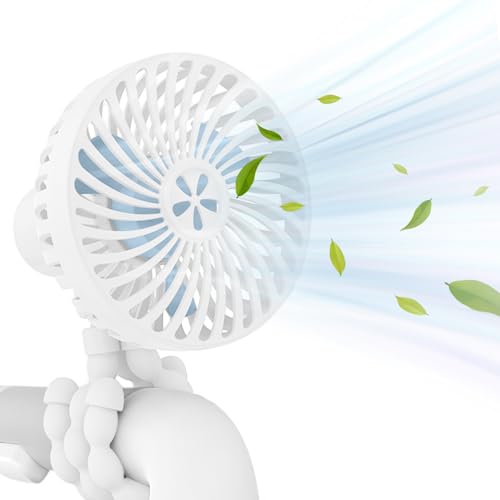 UHOUSEST Portable Fan, 3000mAh Rechargeable Pram Fan 3 Speeds Personal Fan USB Mini Cooling Fan for for Car, Treadmill, Office, Baby Travel Essentials, White