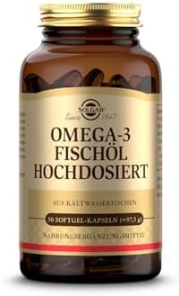 SOLGAR® Omega-3 Fischöl hochdosiert, 50 Softgel-Kapseln, 25 Tage Vorrat | Kaltwasser-Fischöl, Mit EPA und DHA, mehrfach ungesättigte Fettsäuren, 1764 mg Omega-3-Fettsäuren pro Tage