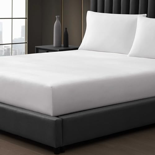 Vera Wang - King Size Sheets Set, Smooth & Silky 1000 Thread Count Sateen with Deep Pockets, Medium Weight for Year Round Comfort, 4 Piece Bedding with Matching Fitted Sheet & Pillowcases (White) by Vera Wang - Used condition - Image 2