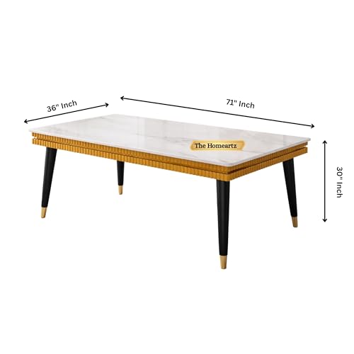 Image of Elara Modern Dining Table Set 6-Seater Wooden Dining Table Set | 1 Year Warranty | Nano Composite Marble Marble Top Table with 6 Chairs (Yellow)