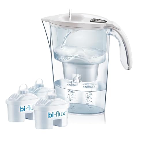 LAICA Stream Line Caraffa Filtrante - 2,3L - Bianca - Timer Digitale - 3 Filtri bi-flux Inclusi, Preserva i Sali Minerali Utili all'Organismo e Riduce Cloro e Metalli Pesanti - Made in Italy