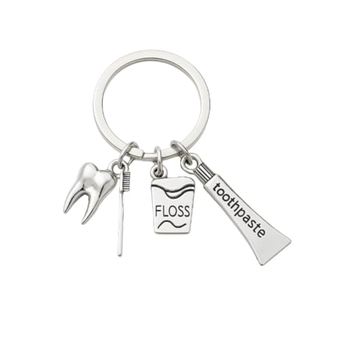 Infinity Collection Dental Keychain, Dental Hygienist Jewelry Gift for Men & Women, Dentists Floss and Tooth Charm Keychain Gift