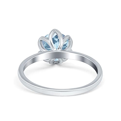 Blue Apple Co. Flower Solitaire Wedding Engagement Ring Round Simulated Cubic Zirconia 925 Sterling Silver4