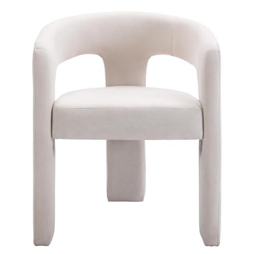 Modern Barrel Dining Chair, Upholstered Accent Kitchen Chair with Arms Comfy Linen Fabric Side Chair for Living Room/Home Office/Reception, Linen Cream