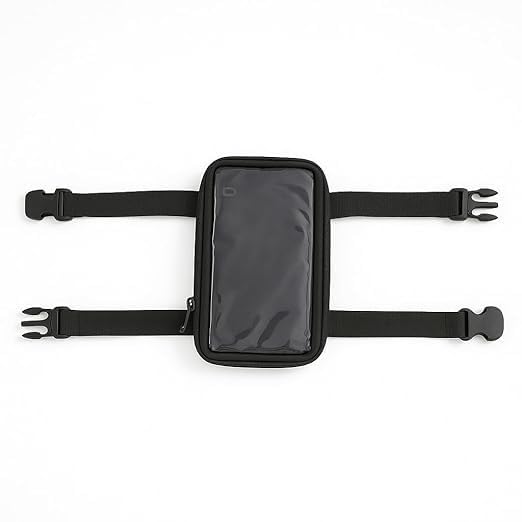 Image of Polyester Handlebar Universal Mobile Holder Mount Pouch Bag Waterproof for Activa Jupiter EV Ola-S1 Pleasure Ntroq All Scooter Scooty Bike Fit 7 inches Phone (Black)