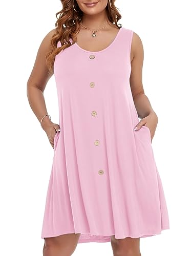 Image of BELAROI Summer Dresses for Women Beach Tshirt Sundress V Neck Casual Swing Tank Dress Swimsuit Cover Ups Pockets