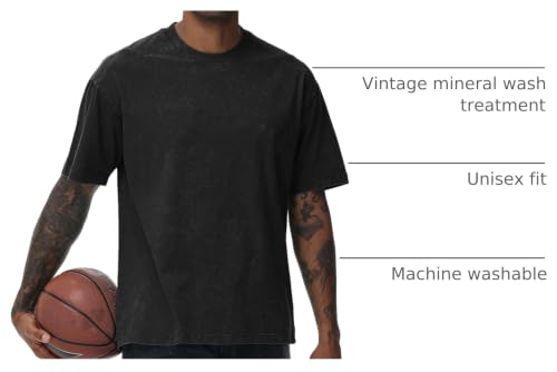 Image of Men's Oversized Cotton T-Shirts Loose Fit Vintage Washed Tee Unisex Short Sleeve Casual Shirts Tops