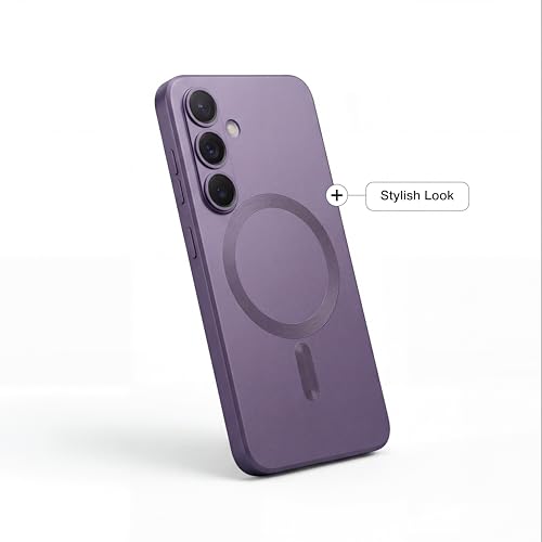 Image of amazon basics Premium Mag-Safe Case for Samsung Galaxy S25 5G | Shockproof & Anti-Scratch Cover | Soft Silicone with Wireless Charging | Camera Lens Guard - Purple